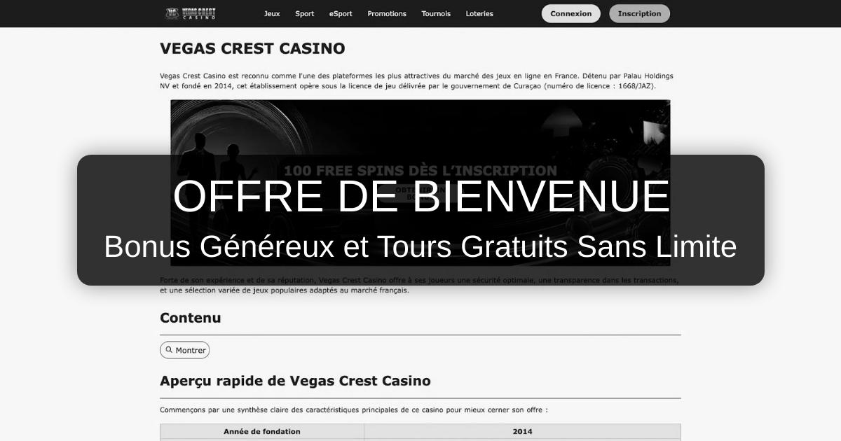 Vegas Crest Casino et son bonus de bienvenue de 200 %
